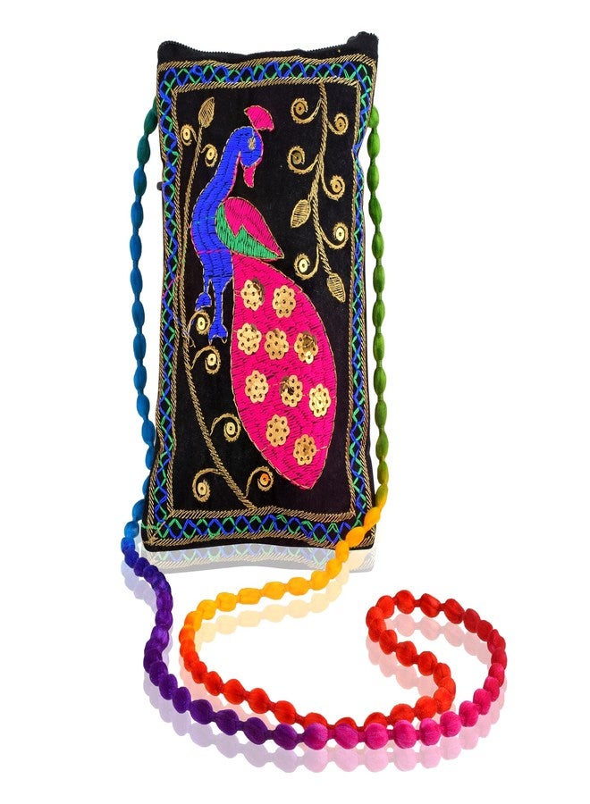 Superstore18 Cotton Blend Handmade Peacock motif Embroidered Mobile Crossbody Bag, Traditional Wedding Design, for Women (SST5153HBSC) - Image 1
